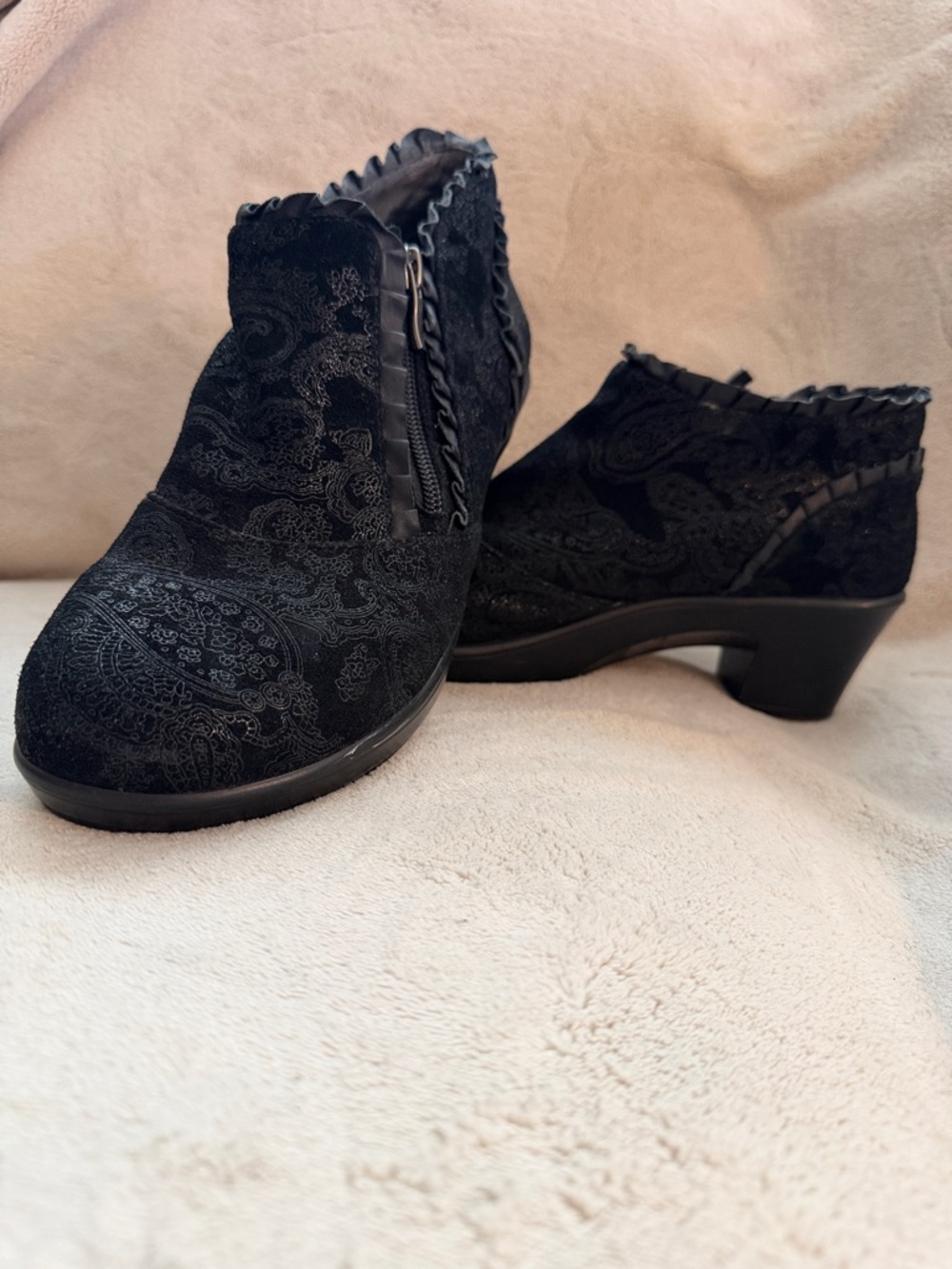 Alegria Black Paisley Low Heel Ankle Booties